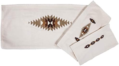 דרך Paseo מאת Hiend מבטאים | יוסמיטי אזטק 3 חלקים כותנה סט מגבות רחצה, שמנת, סגנון לודג 'כפרי דרום -מערבי.